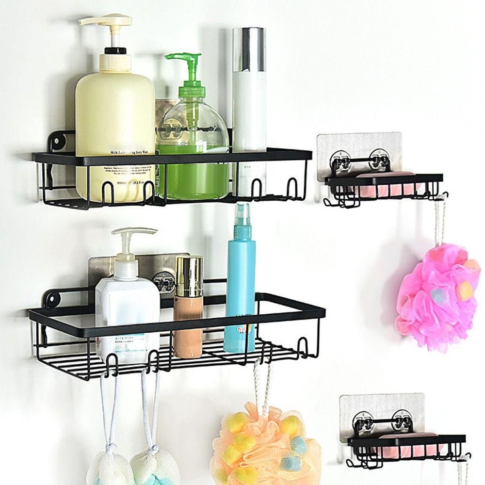 Solighter Bathroom Shower Organizer High Quality Shelf Organizer Rak Shampo Perekat Baja Karbon