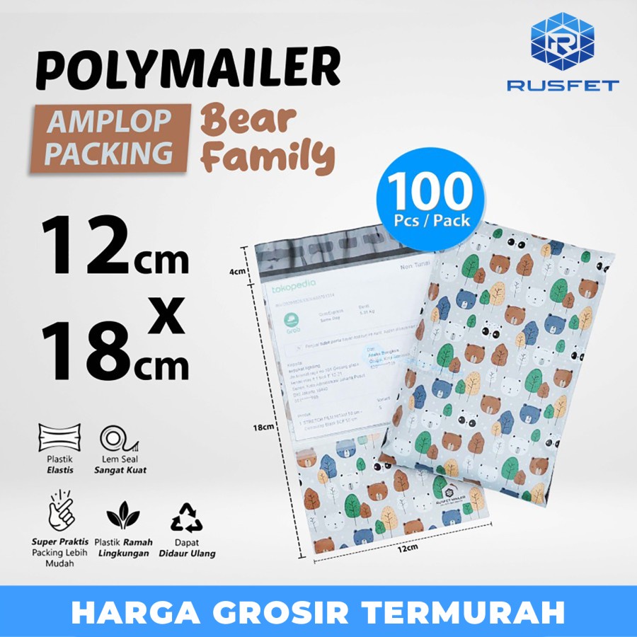 

Amplop Plastik Packing Polymailer 12x18cm Bear Family Polimailer PACK