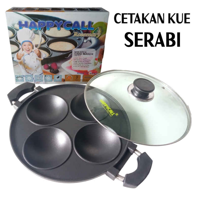 Happy Call Cetakan Apem Selong 4 Lubang loyang Kue Serabi teflon Anti Lengket