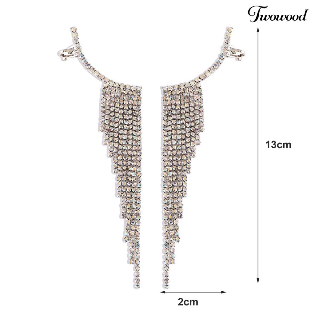1 Pasang Anting Juntai Panjang Multilayer Aksen Berlian Imitasi