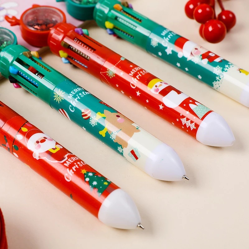 Pulpen 10 Warna 0.5mm Multifungsi Desain Kartun Rusa Natal Untuk Alat Tulis Pelajar