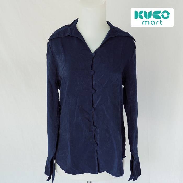 Kemeja Wanita Polos Lengan Panjang - Biru Tua