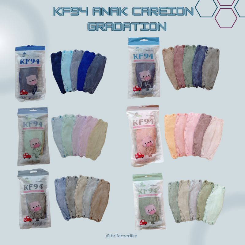 MASKER KF94 ANAK CAREION WARNA GRADASI/ISI 10 PCS/3 PLY EARLOOP