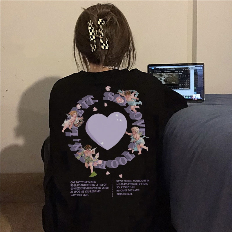 EUNII Sweater Lengan Panjang The Angel Of Love Korean Style/Hoodie Oversize/Baju Wanita/Switer Wanita
