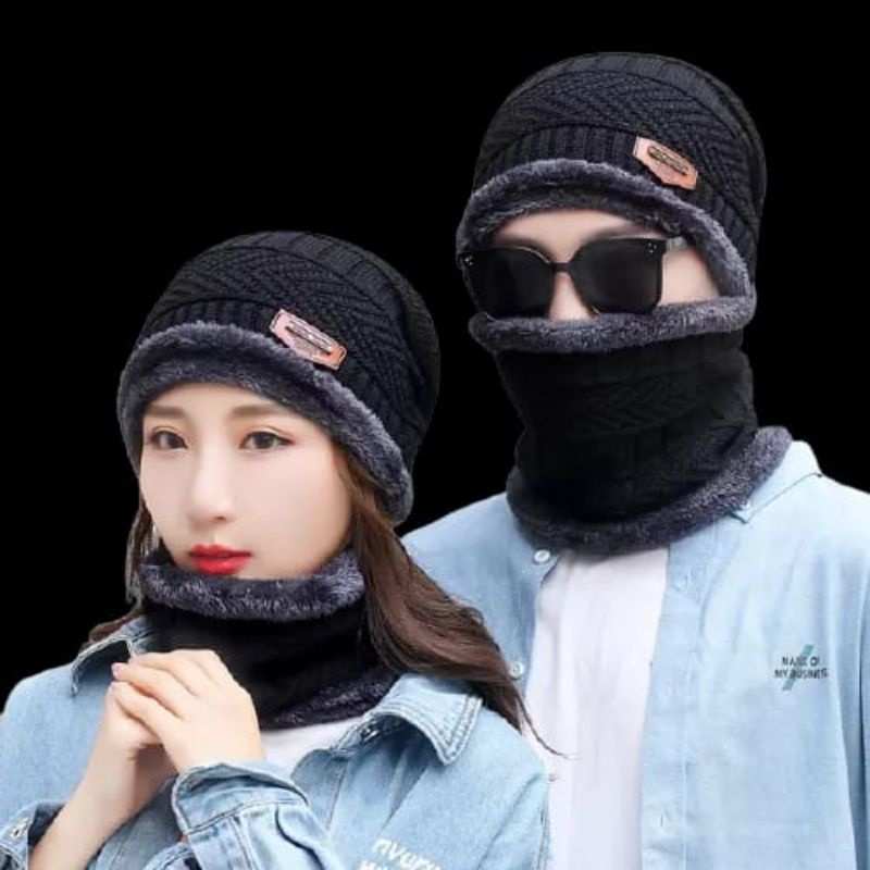 Topi Kupluk Rajut Beanie dan Syal Set / Kupluk Beanie / Topi Kupluk Set