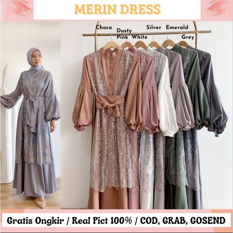 MERIN DRESS / DRESS PESTA / DRESS KONDANGAN / DRESS SERAGAMAN / BRIDESMAID / BUSUI FRIENDLY L