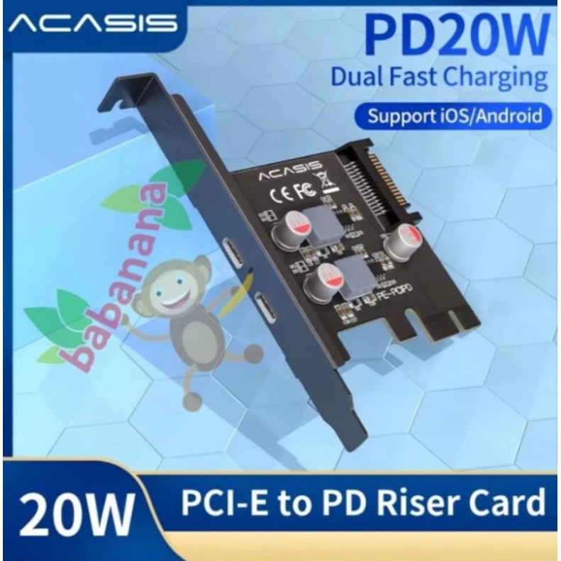 Acasis PCIE x1 to Dual Usb Type-C card adapter hub fast charging