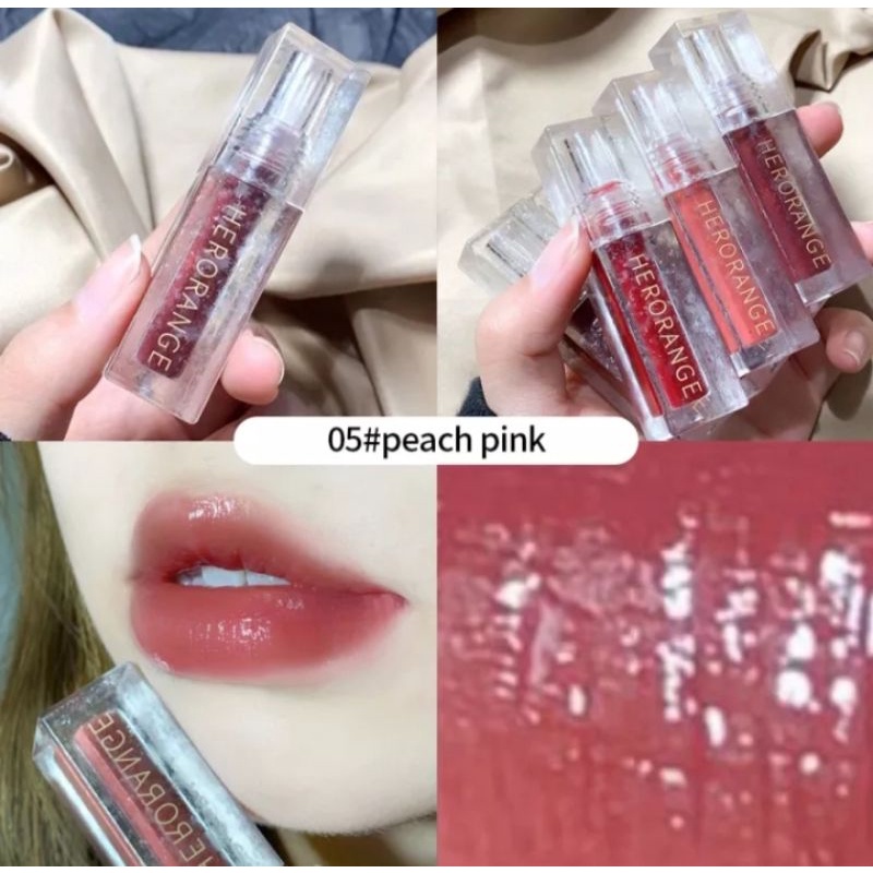 FS_SHOOP- HERORANGE Lipstik Lip Gloss Kaca, Lipstik Tahan Air, Cermin Lip Gloss, Lapisan Air Bunga E