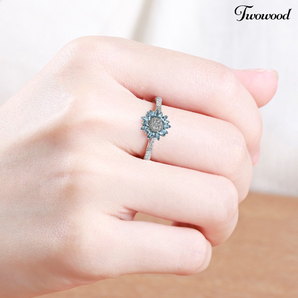 Cincin Wanita Bentuk Bunga Matahari Bahan Cubic Zirconia Warna Putih Aquamarine Untuk Pernikahan