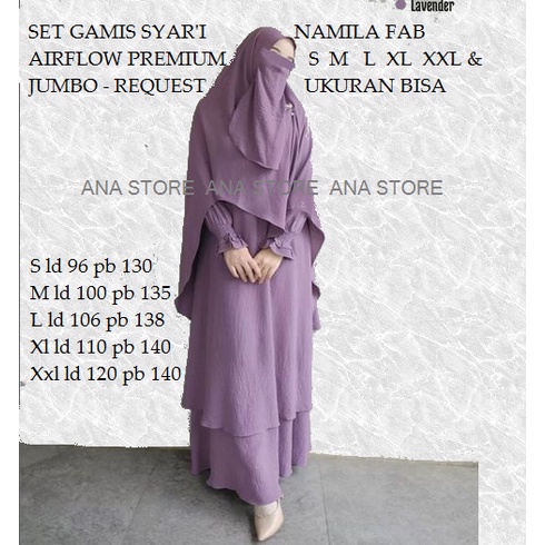 GAMIS SET SYAR'I NAMILA FAB AIRFLOW CRINKLE PREMIUM/GAMIS SYAR'I CRINKLE POLOS SET/GAMIS POLOS CRINK