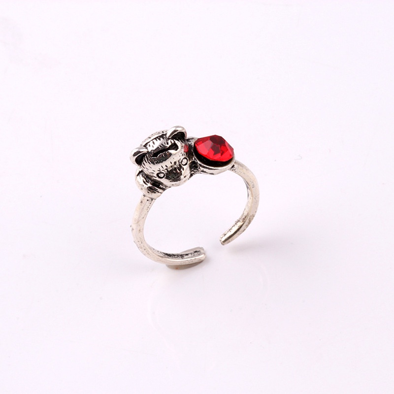 Cincin Model Terbuka Desain Kucing Aksen zircon Merah Gaya Korea retro Untuk Pasangan