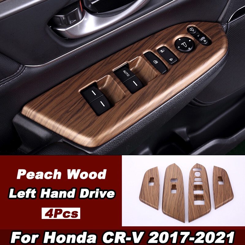 Xuming 4Pcs Frame Panel Tombol Power Window Mobil Motif Serat Kayu Peach Untuk Honda CRV CR-V 2017-2021