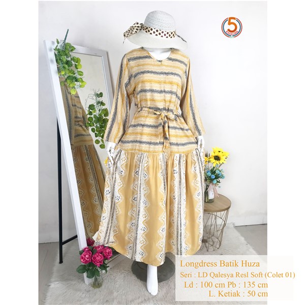 Daster Longdress LD Qalesya Resl HUZA Batik Colet Soft Semata Kaki Lengan Panjang LD 100 cm PB 135 c