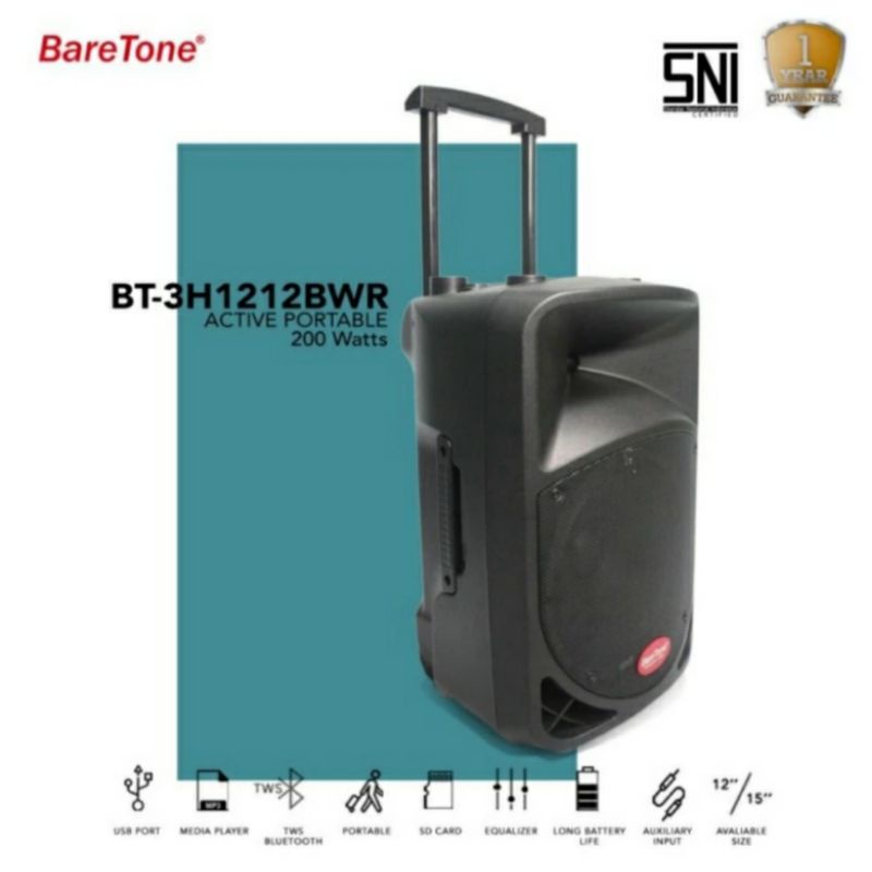 speaker portable original baretone 1212bwr usb bluetooth mp3 speaker karaoke 12 inch