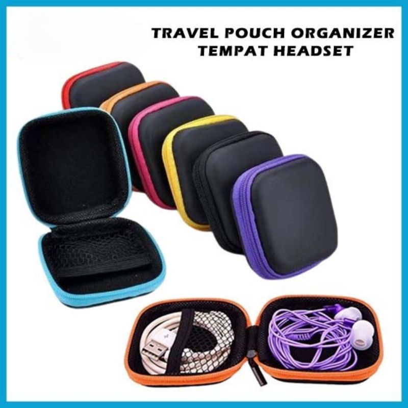 Travel Pouch Dompet Persegi Case Organizer Tempat Headset Koin Kunci Kontak