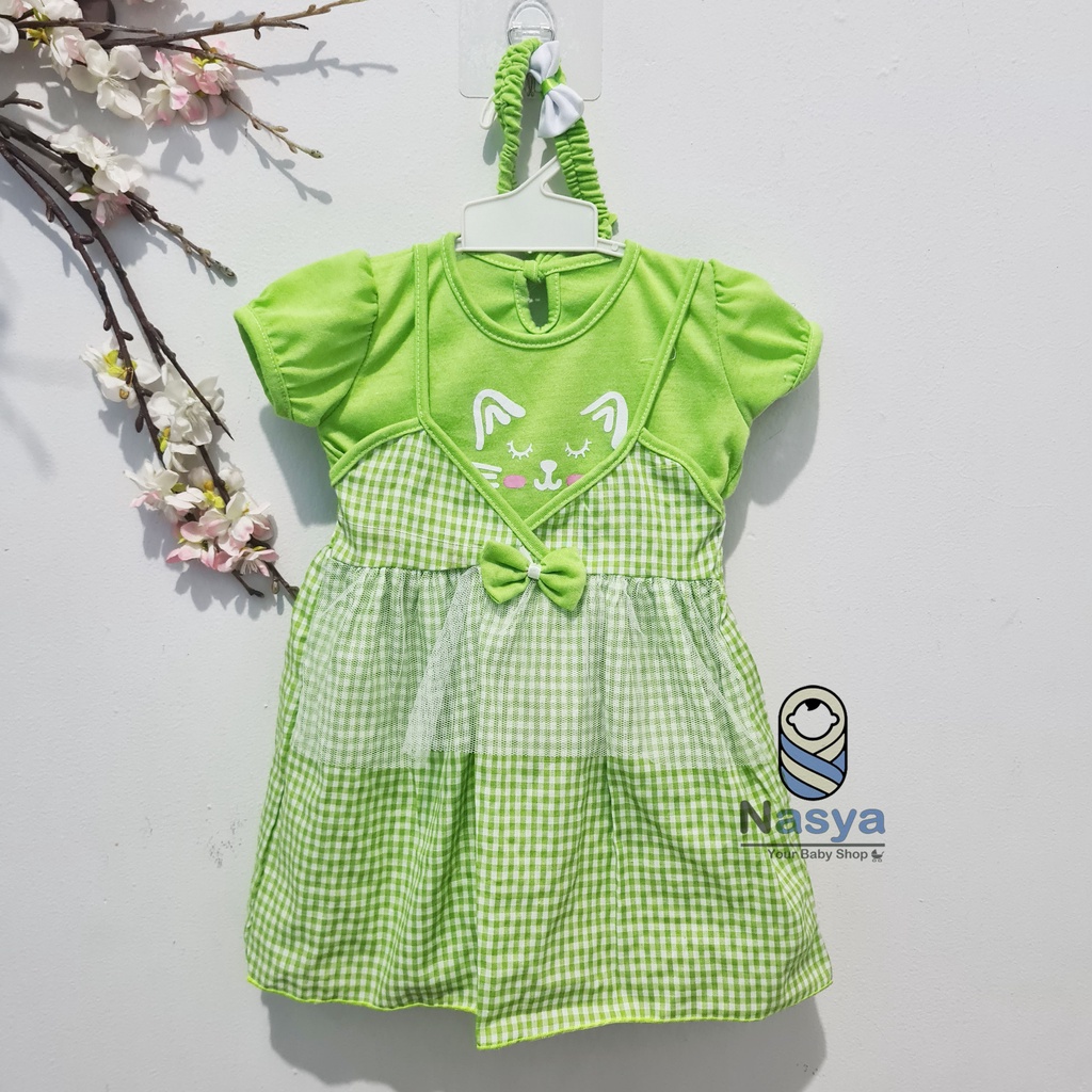 [MM-014] Setelan Baju bayi perempuan tile pita lucu 0-6 bulan + bandana