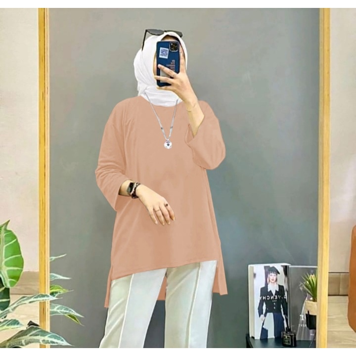 JOSJOLI_STORE/Tunik Hijab Enjoy dan Polos/Atasan Wanita Dewasa Lengan Panjang/Fit XXL