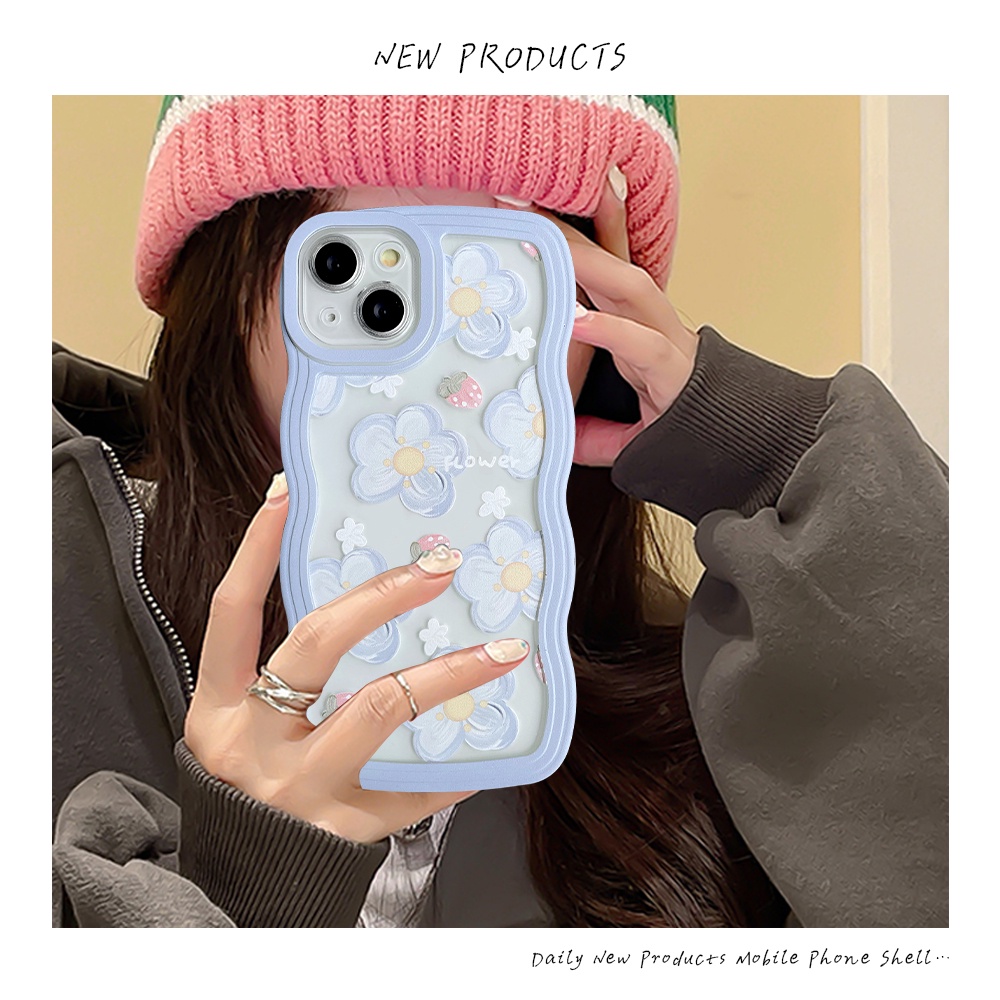 Soft Case Realme C53 C55 10 9 9I C33 C30 8I 7I 5 6i 9Pro+5s 5i 7 8 8Pro C15 C17 C21Y C25s C35 C11 C12 C25 C25Y C20 C20A Bingkai Gelombang Fresh Strawberry Flowers Shockproof Soft Cover