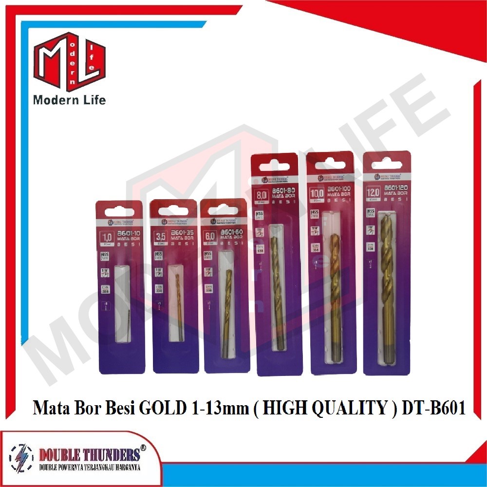 DT B601 Mata Bor Besi GOLD HSS Double Thunders ( HIGH QUALITY ) 8.5mm-13mm