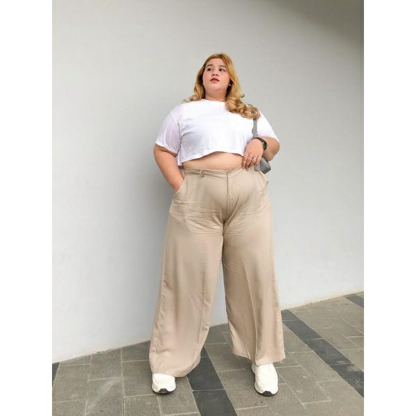 Highwaist Kulot Jumbo Anti Kusut - Kulot Jumbo Bahan Jatuh BB 55 - 105 KG