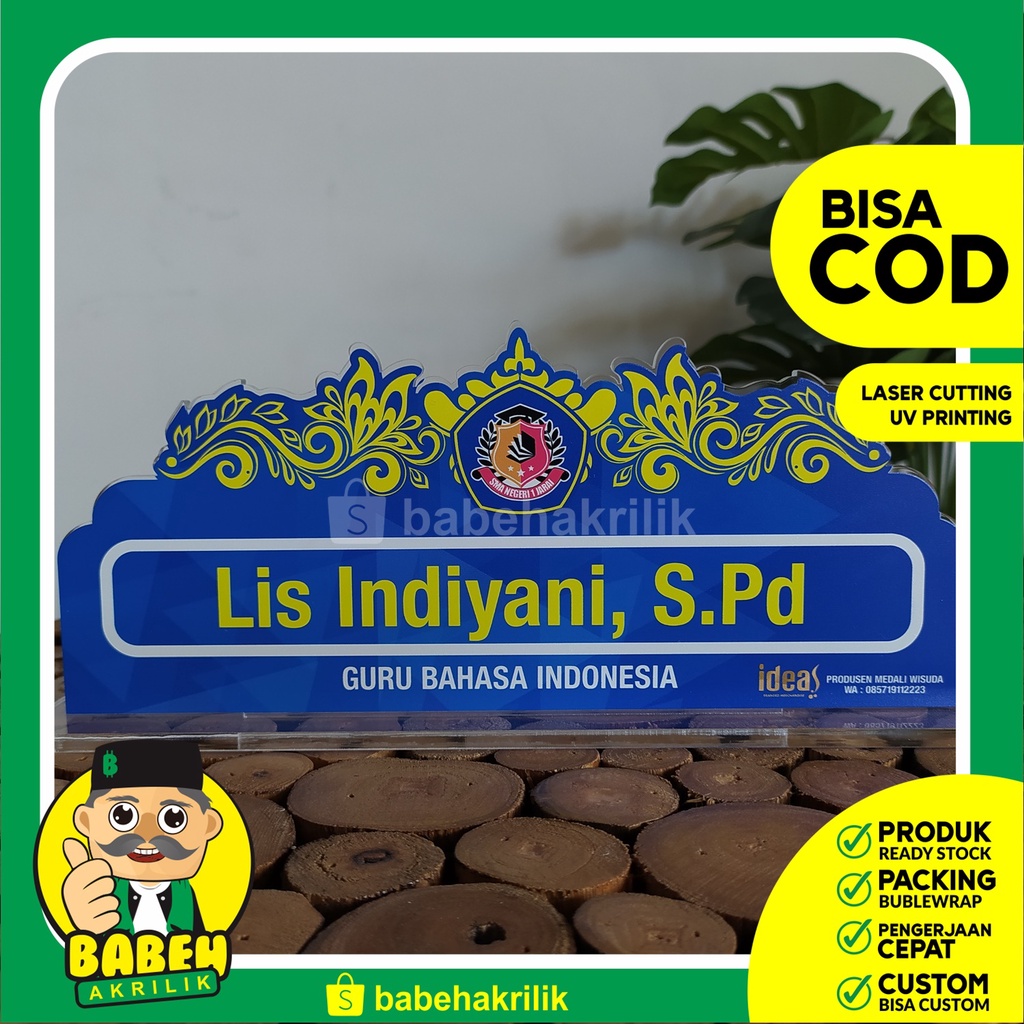 

Papan Nama Meja Akrilik Ukuran 8 x 25 cm | Sign Acrylic Kantor Nama Guru Cetak 2 sisi Cetak UV