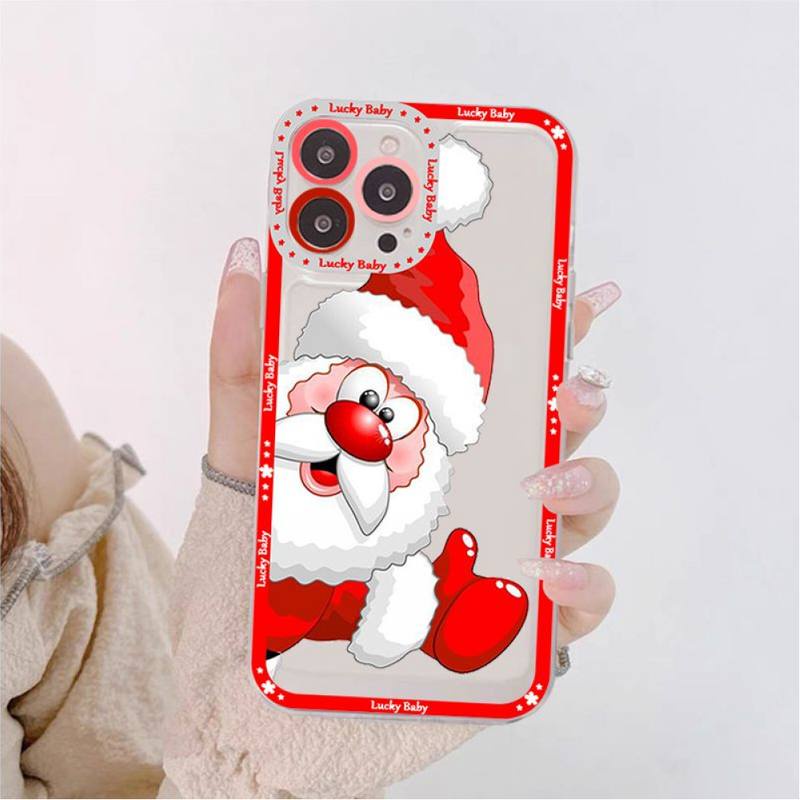Soft Case Silikon TPU Transparan Shockproof Motif Natal Untuk IPhone 14 13 12 11 Pro X XS MAX XR 6S 7 8 Plus Mini