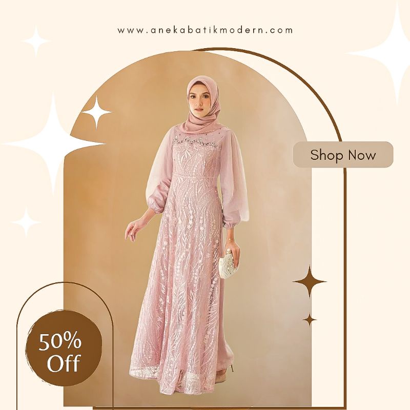 LUNA DRESS SWAROSKY MIX TILLE PAYET FURING ROBERTO DRESS MUSLIM WANITA MURAH ELEGANT KONDANGAN TUNAN