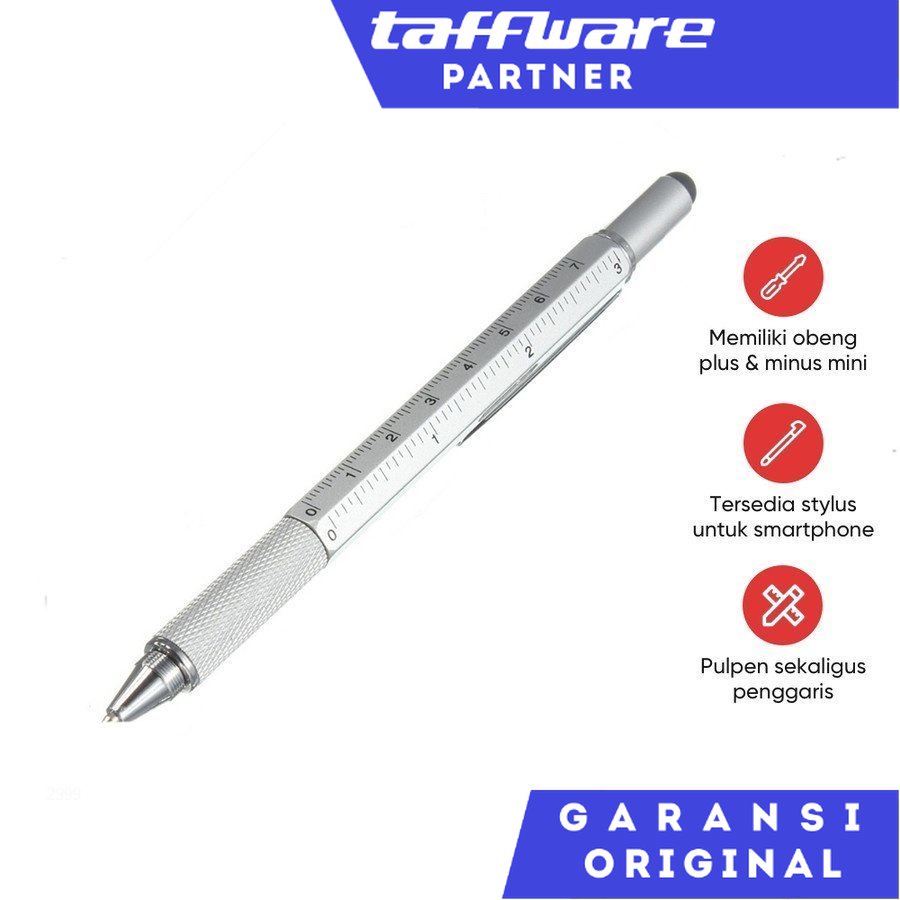 

Pena Multifungsi Plastik Stylus + Penggaris + Level + Obeng - 9625 Taffware