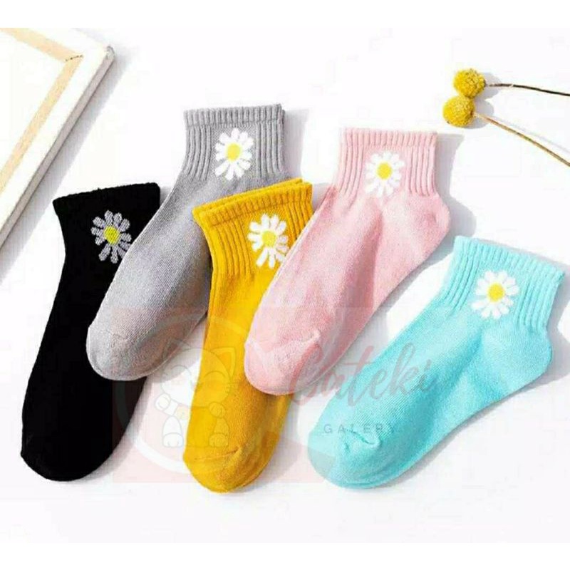 [CTK] PROMO Kaos Kaki Motif Bunga Wanita Kaos Kaki Pendek Fashion Flower Daisy Semata Kaki Ankle Sock