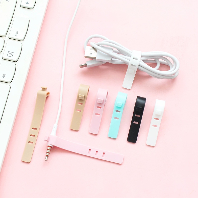 1 / 5Pcs Strap Pengikat Kabel Data / USB / Headphone 3 Lubang Bahan Silikon Flexible