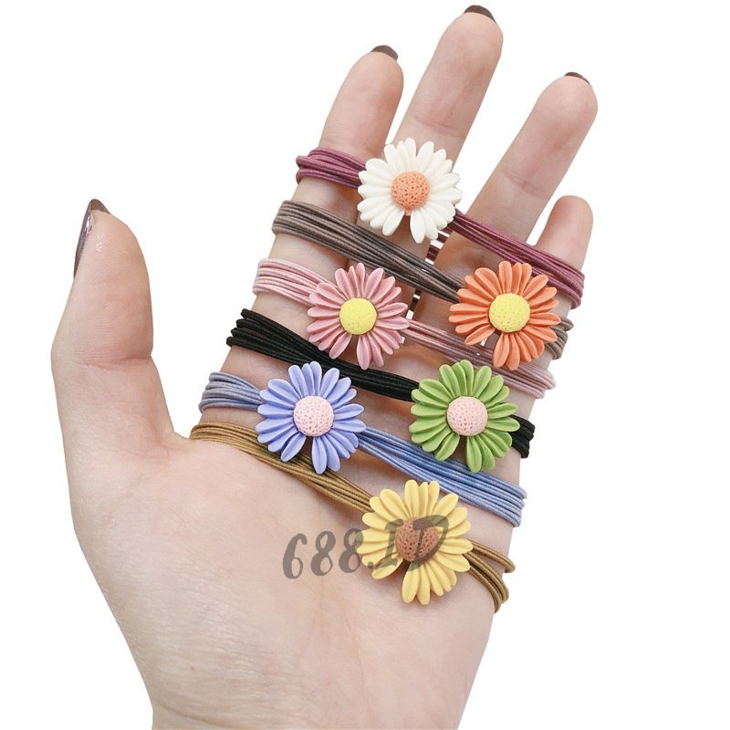 Ikat Rambut Motif Bunga Daisy Korean Style Karet Rambut Elastis Kunciran Aksesoris Fashion Rambut untuk Wanita Anak Perempuan Cewek KCR 18