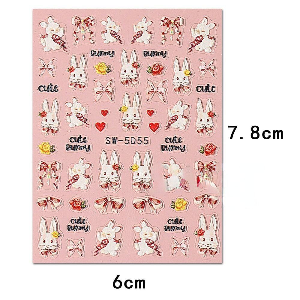 AUGUSTINA Agustina Stiker Kuku Kelinci Lucu Manis Timbul DIY Nail Sliders Bunny Pattern Manicuring Foils