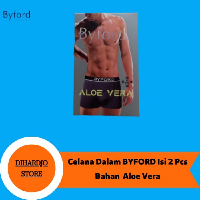 BYFORD Celana Dalam Pria Boxer Isi 2 Pcs Bahan Aloe Vera Anti Allergen