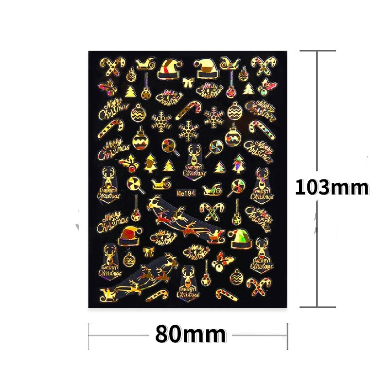 Patch Stiker Kuku Kaki Desain Santa Claus Elk Snowflake 3D Holografik Warna Emas Untuk Dekorasi Natal