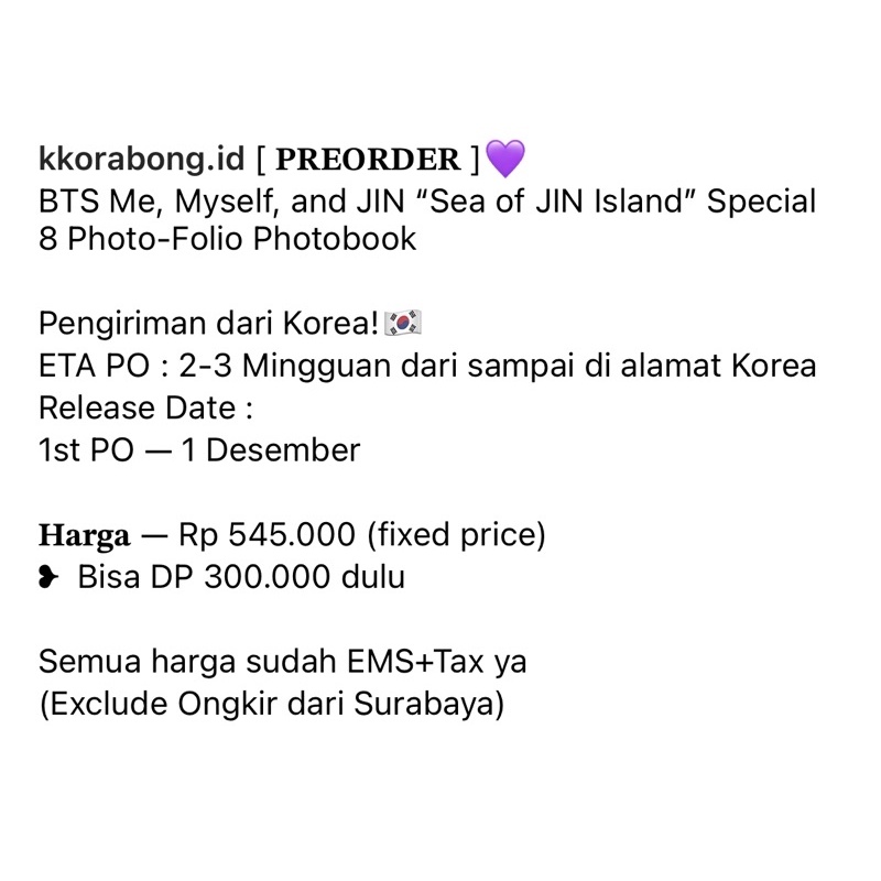 [ORDER] BTS Me, Myself, &amp; Jin “Sea of JIN Island” Special 8 Photo-Folio Photobook