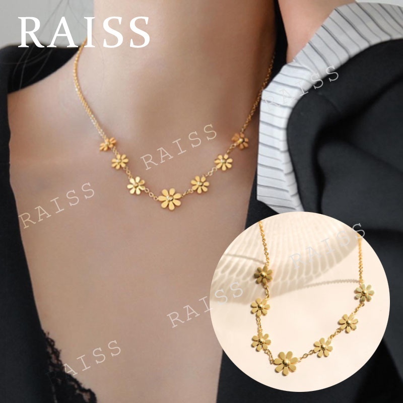 Kalung Liontin Bunga Daisy Bahan Stainless Steel Warna Emas Gaya Korea Untuk Wanita