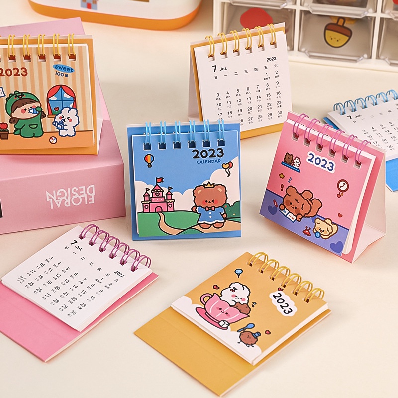 Ins Kalender Mini Writable Mark Portable Buku Rencana Belajar Kantor2023Kalender Desktop Kartun Lucu