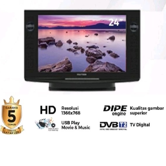 TV LED Polytron semi tabung  PLD-24V123,Digital TV ,  24 inc USB Movie