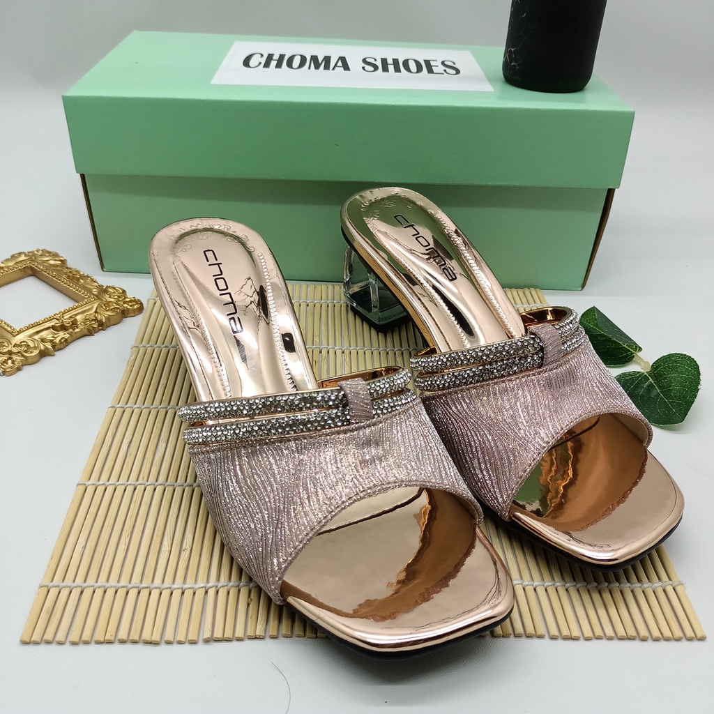 Choma Ladies  Sandal Hak Kaca Sendal Pesta Wanita Sandal Wedding High Heels