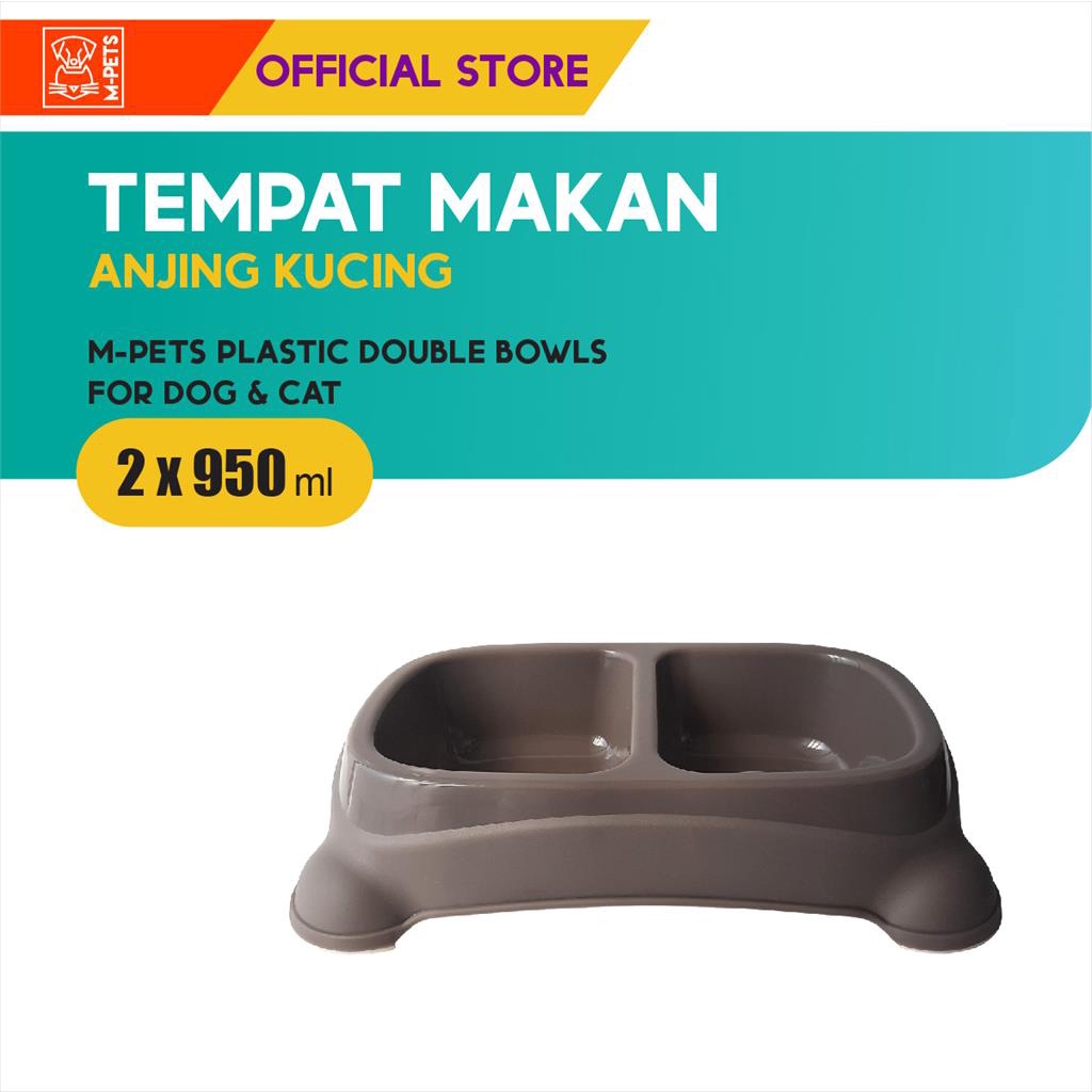 M-Pets Plastic Double Bowls 2 x 950 ml /Tempat Makan Hewan