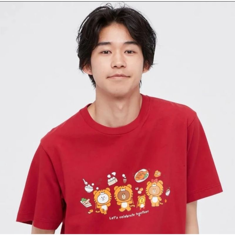 Kaos UT UNIQLO x Line Friends T Shirt Lengan Pendek Unisex - TIGER Red