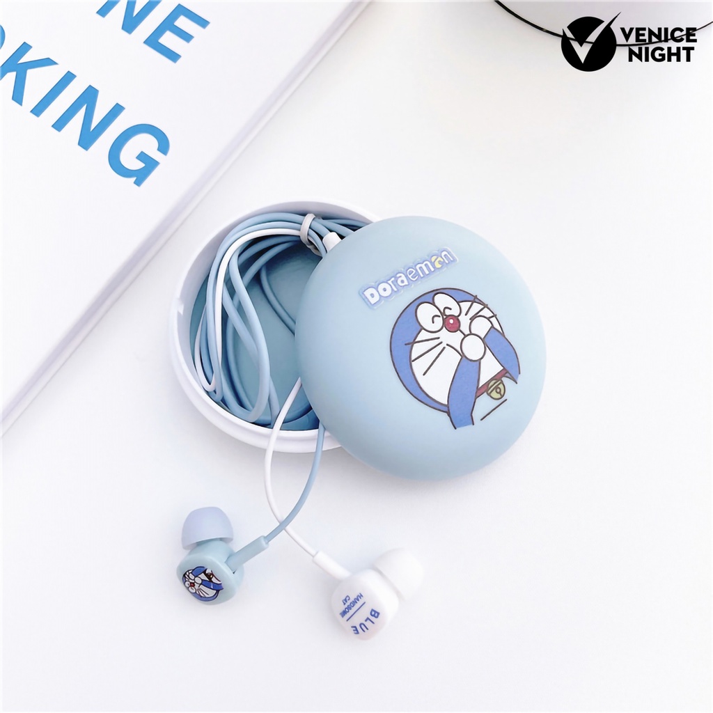 (VNEP) (Berkabel) Earphone Pengurangan Kebisingan Kartun dengan Kotak 3.5mm Musik Lucu In-ear Earbud untuk Ponsel