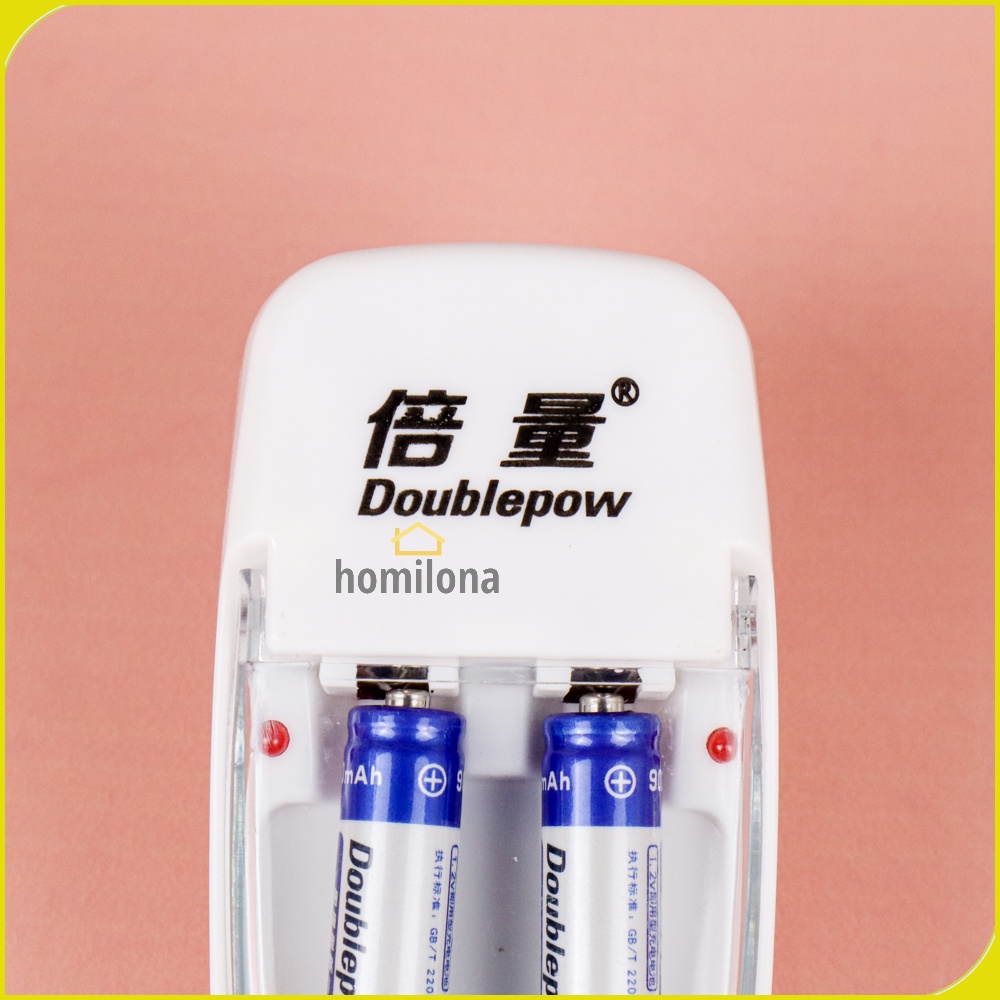 Charger Baterai 2 slot for AA/AAA with 2 PCS AAA Battery Rechargeable NiMH 900mAh DOUBLEPOW DP-B01 White