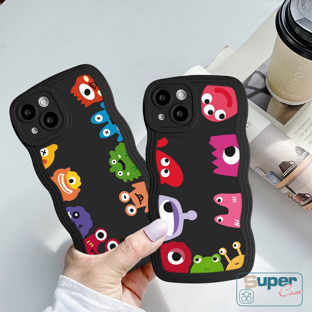 Kartun Little Monster Case OPPO A17 A16 A57 A74 A15 A55 A16K A54 A78 A17K A12 A77 A5 A9 A16s A96 A95 A5s A7 A1k A77s A53 A3s A72 A76 Reno 8T 7 7Z 8Z 6 A52 Lembut Bergelombang Casing Edge