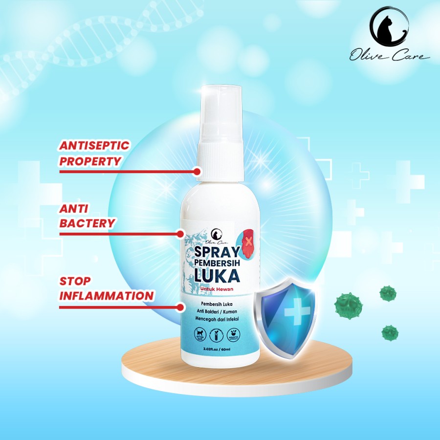 OLIVE CARE Spray Kucing PEMBERSIH LUKA untuk Kulit Luka Basah &amp; Kering, Luka Berdarah, Koreng dan Cegah Infeksi