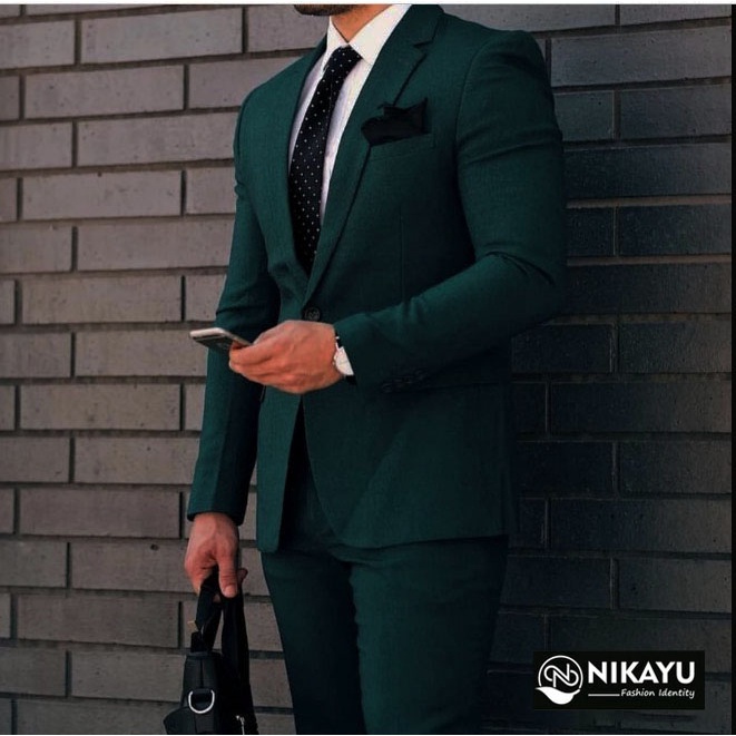 Jas Blazer Pria Slim Fit HIJAU POLOS [NIKAYU Premium + Bonus Cover] Casual Formal Prewedding Pernika