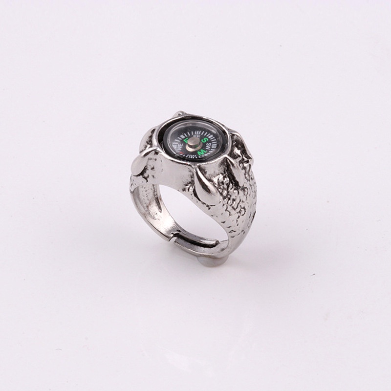 Cincin Desain Kompas Cakar Naga Bahan Titanium Steel Gaya Retro Untuk Pria