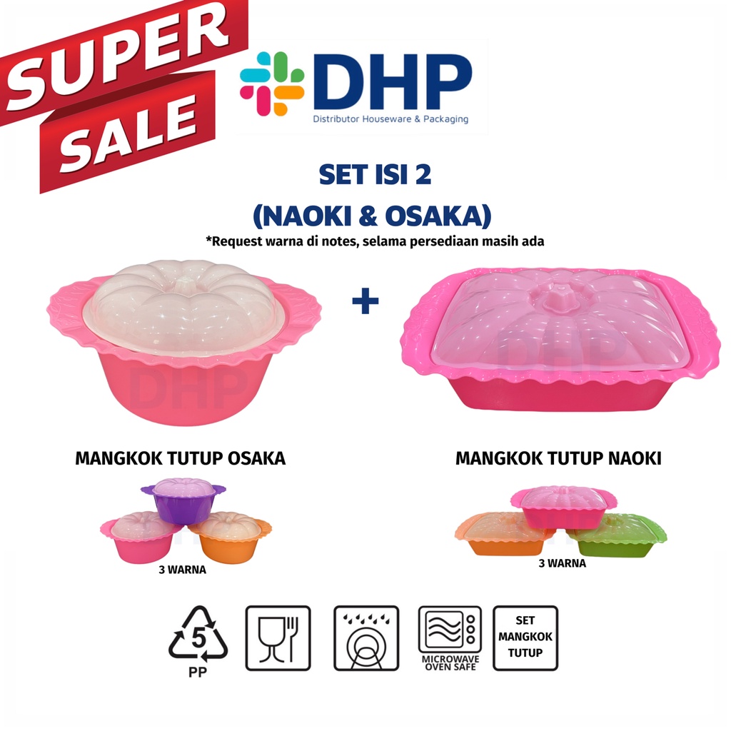 (SUPER SALE) Mangkok Tutup SET ISI 2Pcs Wadah Saji ayur Plastik Penyimpanan Makanan Serbaguna