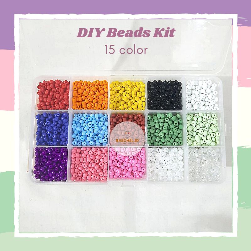 Paket Set Box 15 Color Manik Mote Pasir | DIY Seed Beads Kit