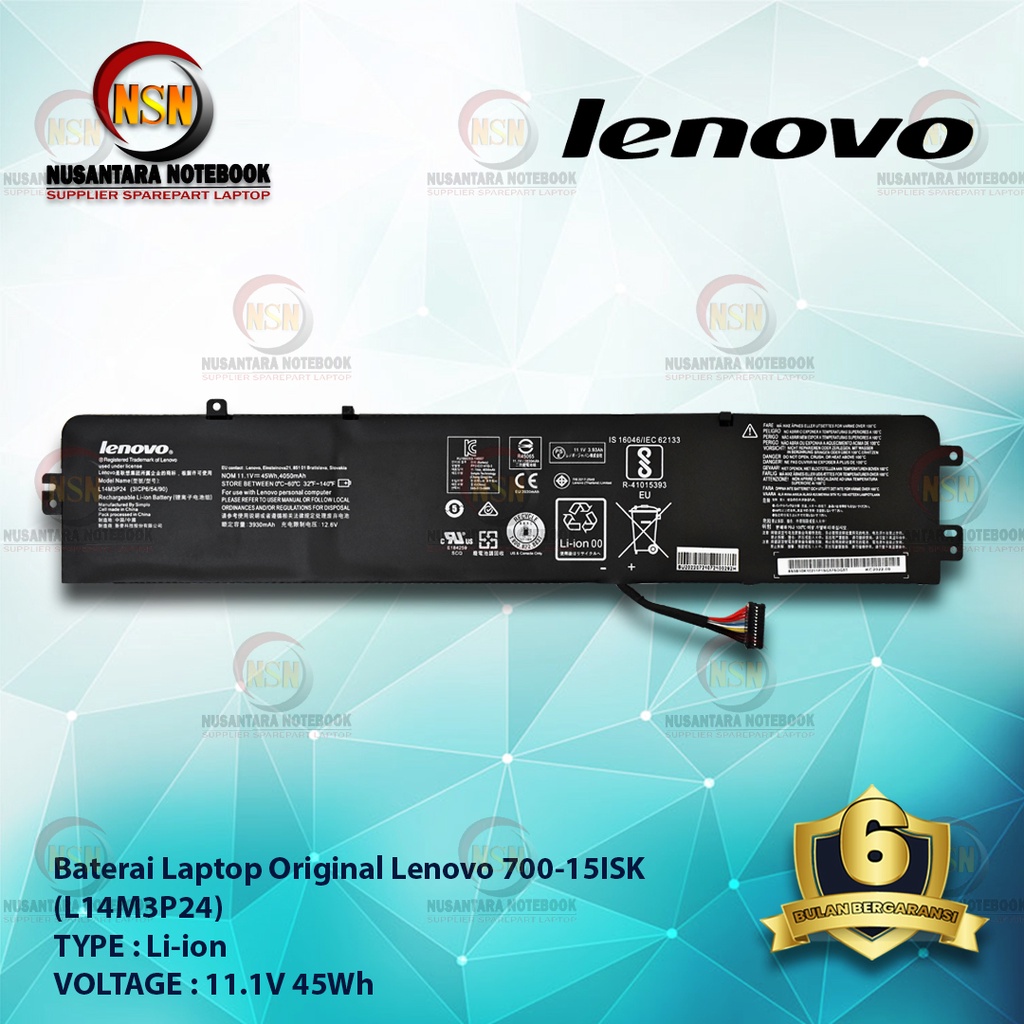 Baterai Original Laptop Lenovo 700-15ISK L14M3P24 11.1V 45Wh